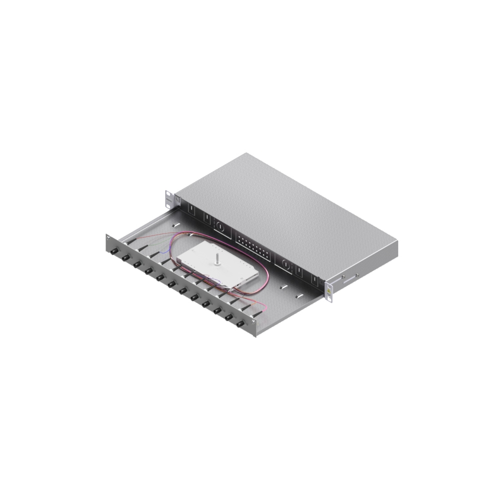 Splicebox, 12 fibre,ST,50/125&micro;m OM3, culisant,19",1UV