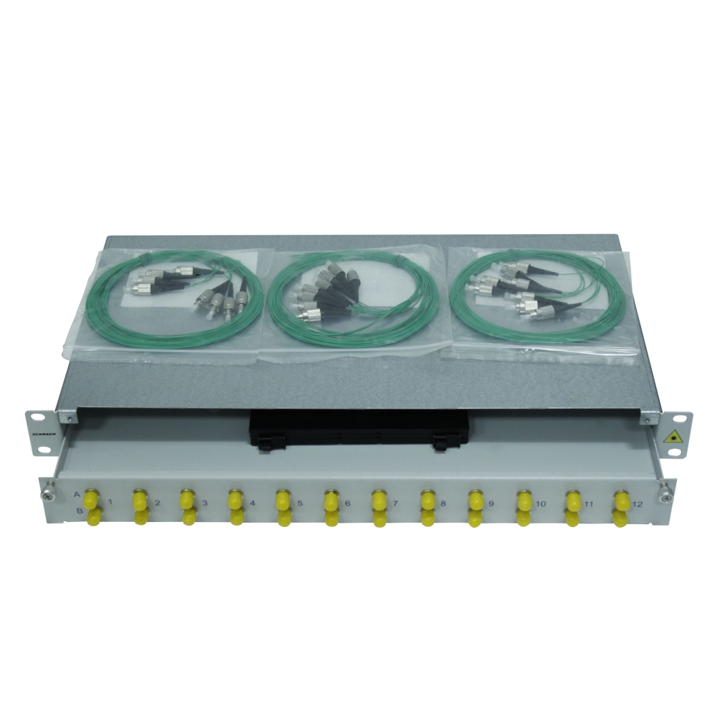 Splicebox, 16 fibre,FC, 9/125&micro;m OS2, culisant,19",1UV