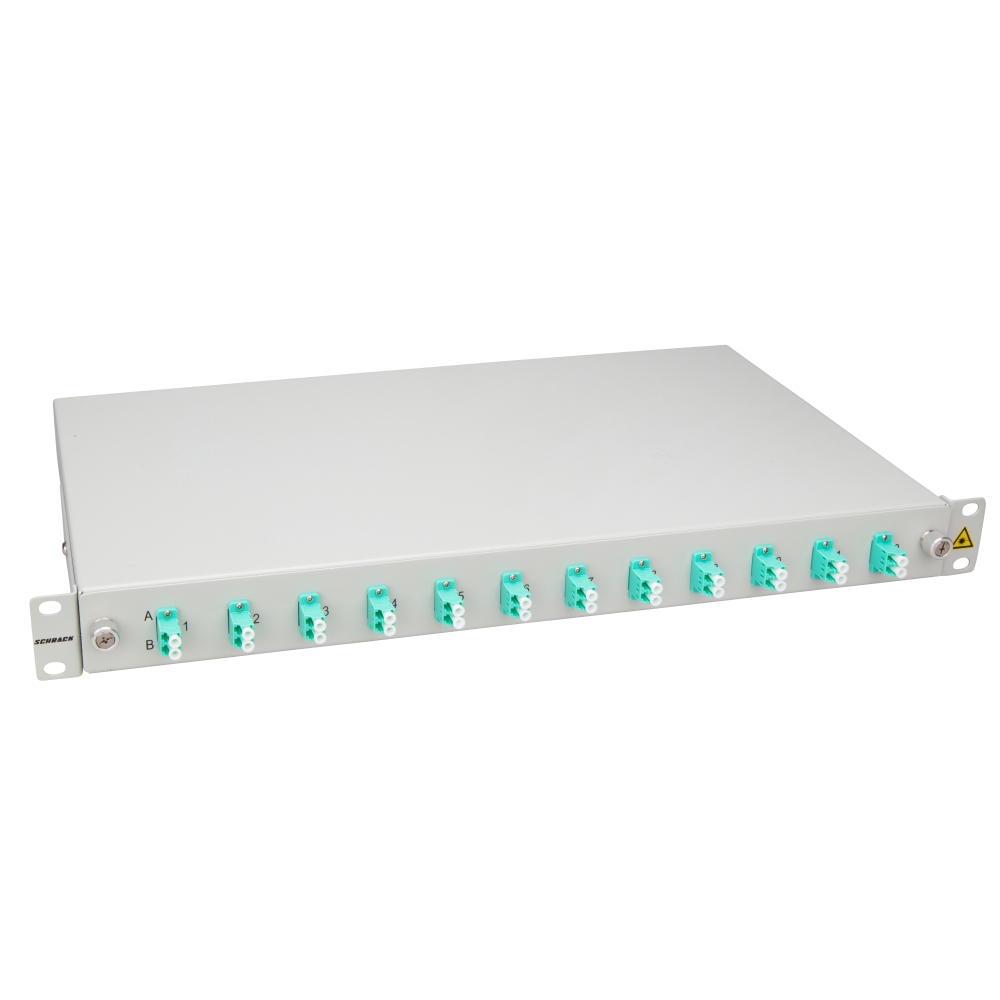 Splicebox, 24 fibre,LC,50/125&micro;m OM3, culisant,19",1UV , ECO
