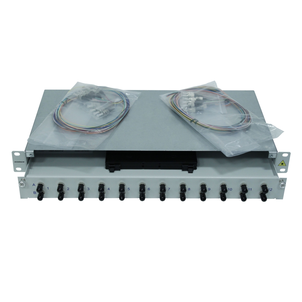 Splicebox, 24 fibre,ST,50/125&micro;m OM3, culisant,19",1UV