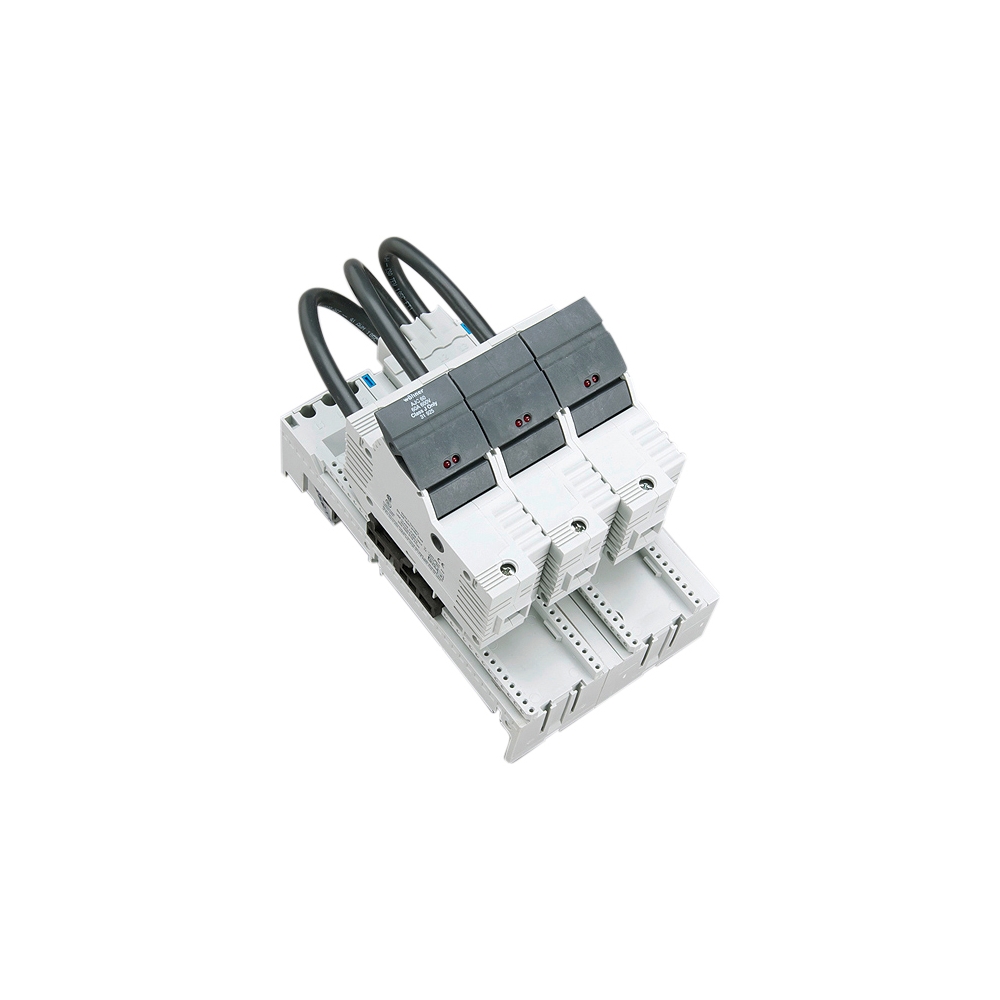 Suport portfuzibile cu montaj pe bară + LED clasa J, 35-60A