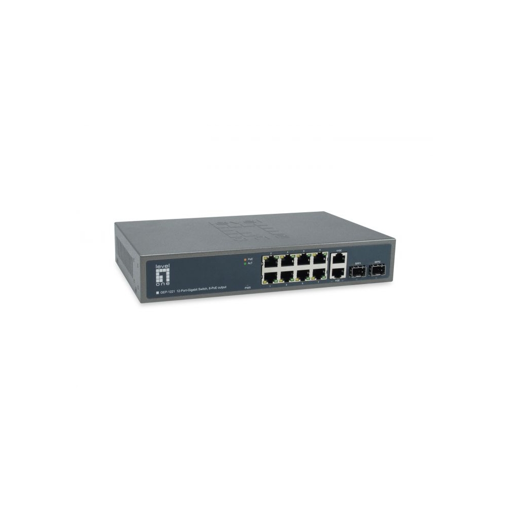 Switch 8xRJ45 10/100/1000 (PoE+) + 2xSFP 1000, 19", 150W