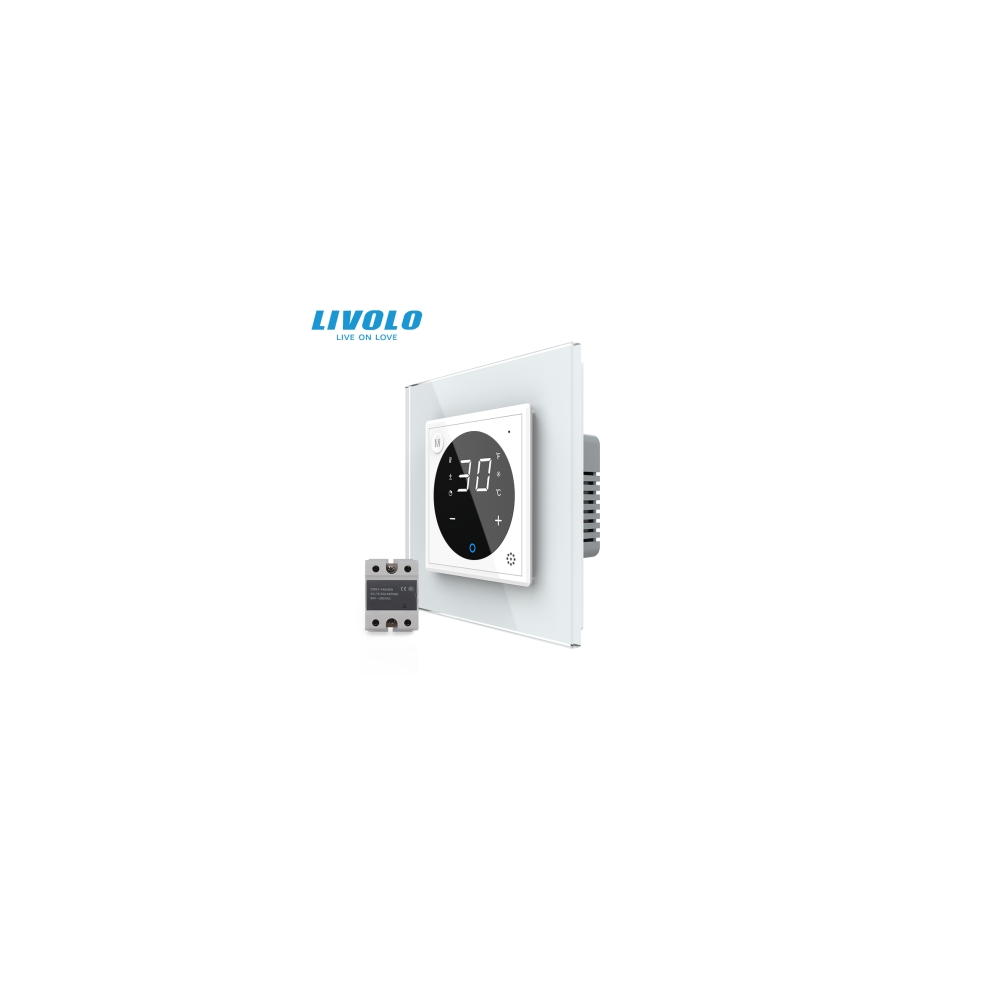 Termostat cu releu pentru incalzire in pardoseala, afisaj electronic, Generatie Noua EC, cu touch-screen, cu rama de sticla