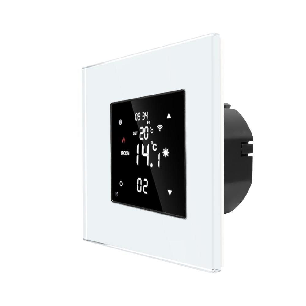 Termostat Wi-Fi pentru incalzirea electrica si pe gaz LUXION cu Rama din Sticla - alb