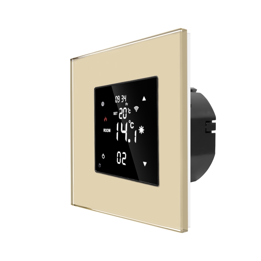 Termostat Wi-Fi pentru incalzirea electrica si pe gaz LUXION cu Rama din Sticla - auriu