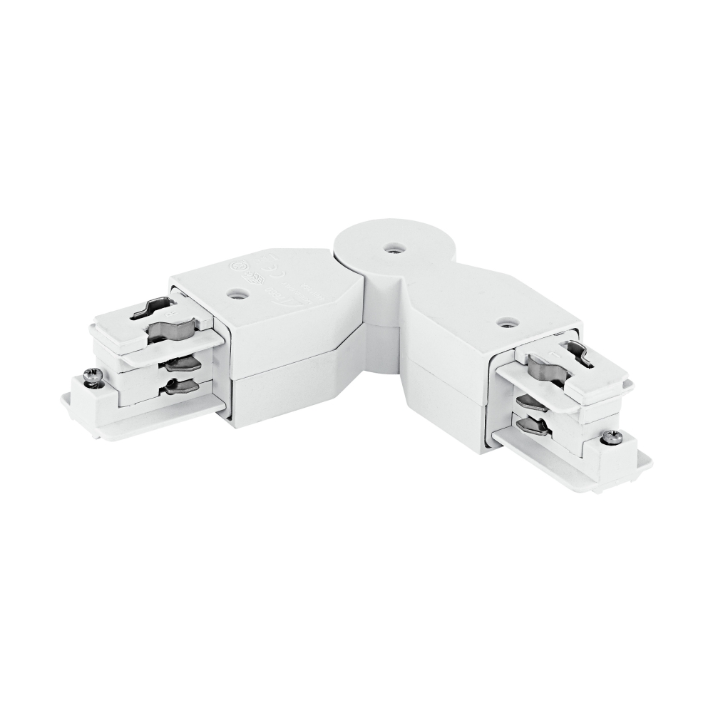 Track On 3-phase corner connector flexible 240&deg; alb