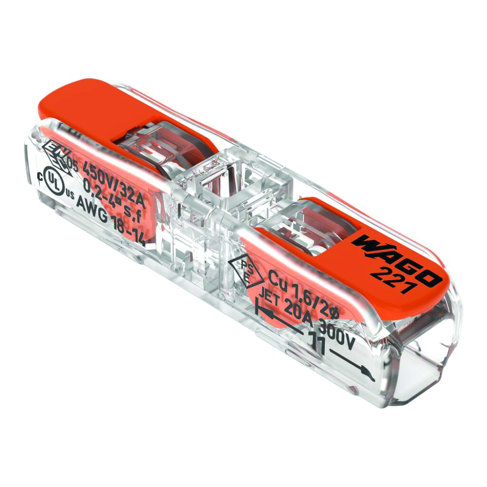 WAGO 221 CONNECTOR, 2 CONDUCTORS 0,02-4 MM2