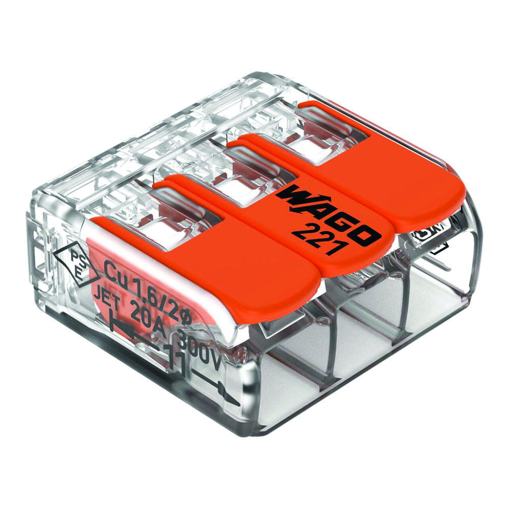 WAGO 221 CONNECTOR, 3 CONDUCTORS 0,02-4 MM2